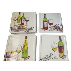 Precidio Plastic Coasters set of 6  Colorful Wine designs 4 different  4" x 4"
